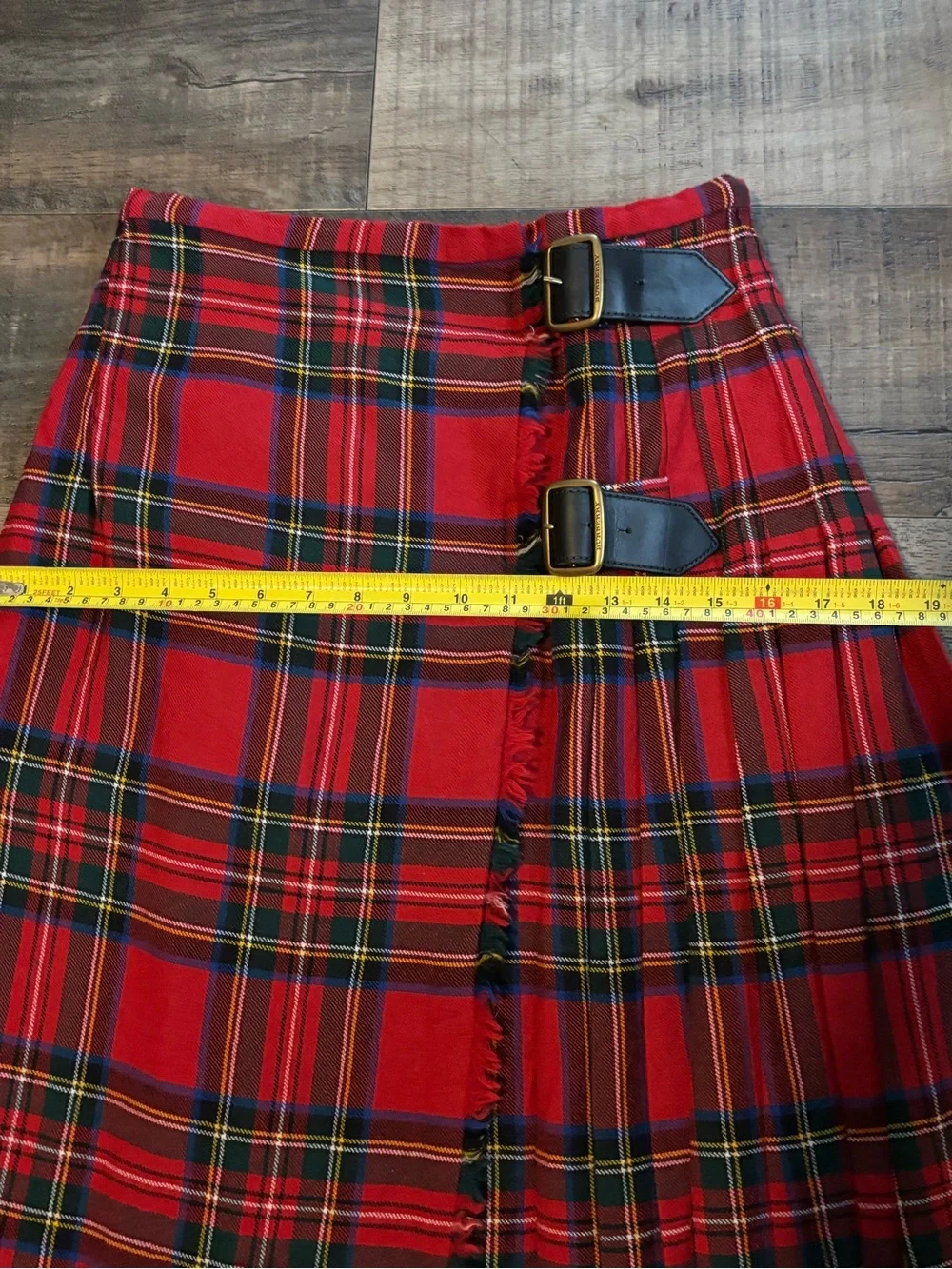 Burberry Red Tartan Midi Wrap Skirt with Buckle Accents